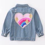 Kids Denim Jacket with Sequin Heart
