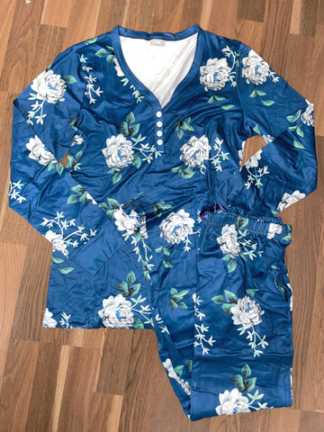 Blue Floral Pajama Set