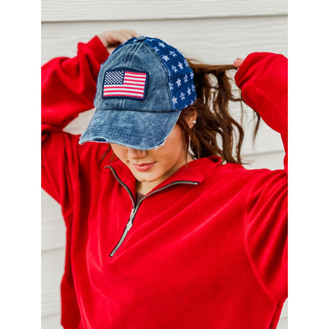Distressed American Flag Star Hat