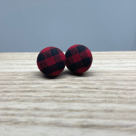 Earrings - Holiday Fabric Button - multiple prints available