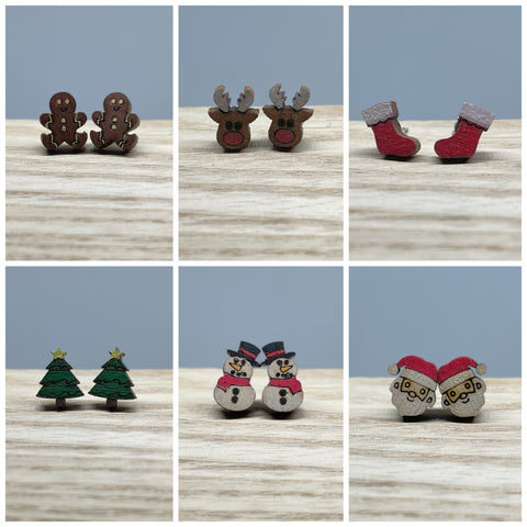 Earrings - Wood Christmas Studs