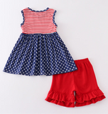 Kids Patriotic Flag Outfit with Ruffle Shorts
