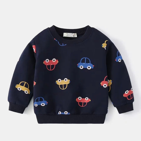 Kids Navy Sweatshirt with Vehicles