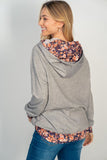 Gray Double Hooded Top with Floral Contrast