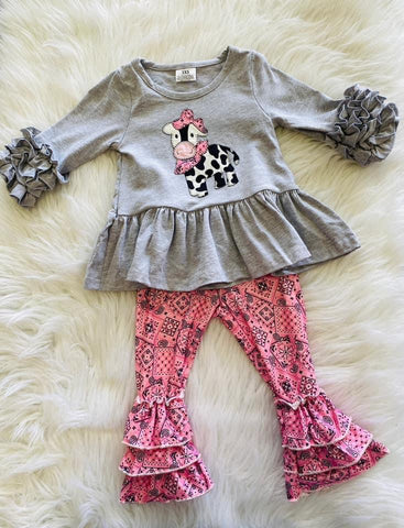 Kids Pink Bandana Cow Pants Set