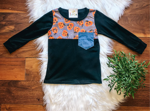 Kids Spooky Pumpkin Pocket Tee