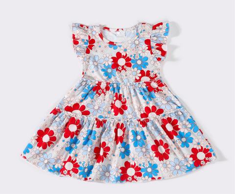 Kids Red and Blue Floral Dress