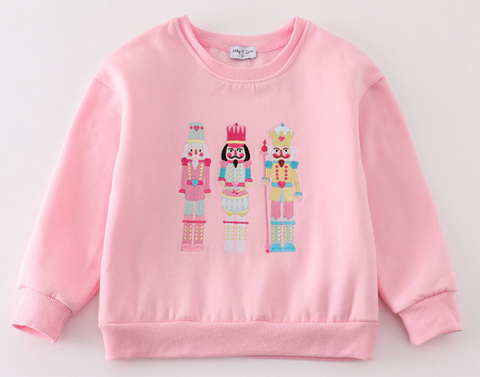Kids Pink Nutcracker Embroidery Sweatshirt