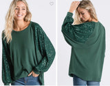 Dark Green Sequin Sleeve Top