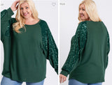 Dark Green Sequin Sleeve Top