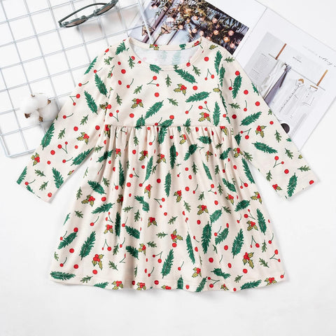 Kids Cream Holly Print Dress