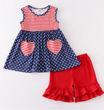 Kids Patriotic Flag Outfit with Ruffle Shorts