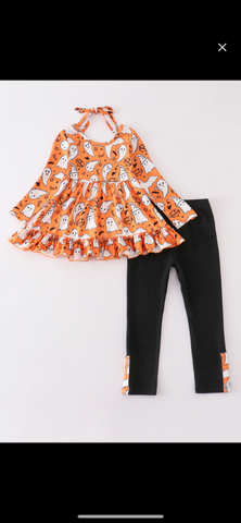 Kids Orange Ghost Print Set