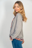 Gray Double Hooded Top with Floral Contrast