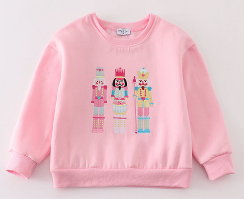 Pink Nutcracker Embroidery Sweatshirt