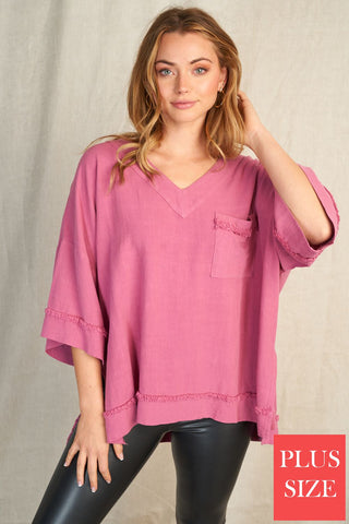 Frayed Woven 3/4 Sleeve Top