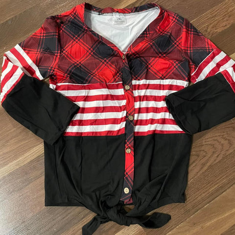 Kids Buffalo Plaid & Stripe Tie Top