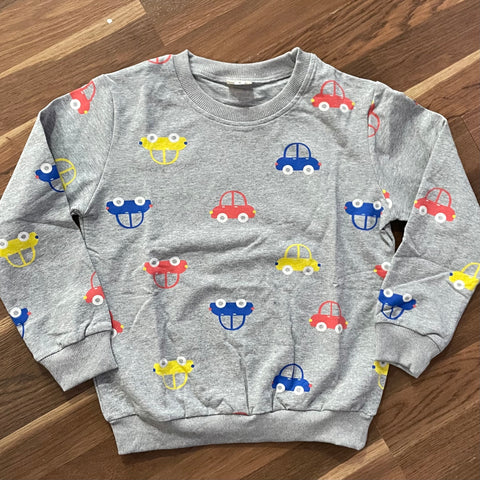 Kids Gray Sweatshirt with Vehicles