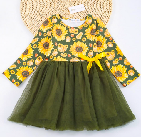 Kids Sunflower and Gourds Tulle Dress