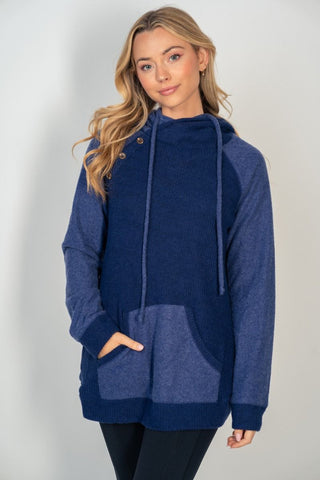 Two Tone Blue Hooded Top