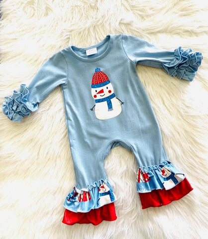 Kids Blue Snowman Romper