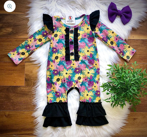 Kids Colorful Sunflower and Daisies Romper