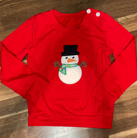 Kids Red Snowman Appliqué Shirt