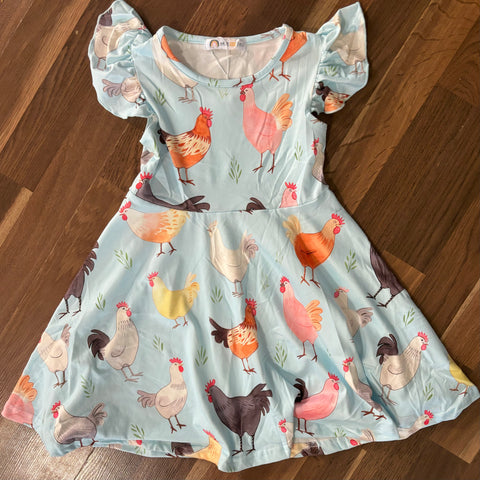 Kids Light Blue Chicken Print Dress