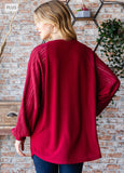 Burgundy Top with Lace Contrast Sleeve