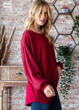 Burgundy Top with Lace Contrast Sleeve