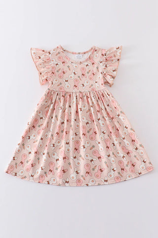 Kids Pink Easter Bunny Print Dress