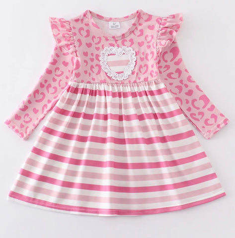 Kids Pink Stripe Animal Heart Dress