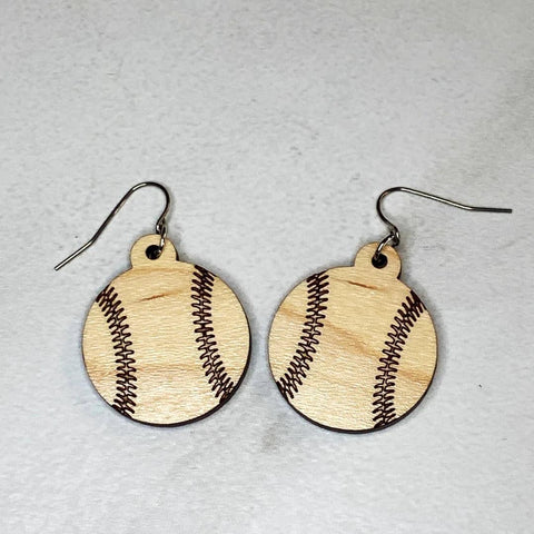 Earrings - Wood Baseball Drops