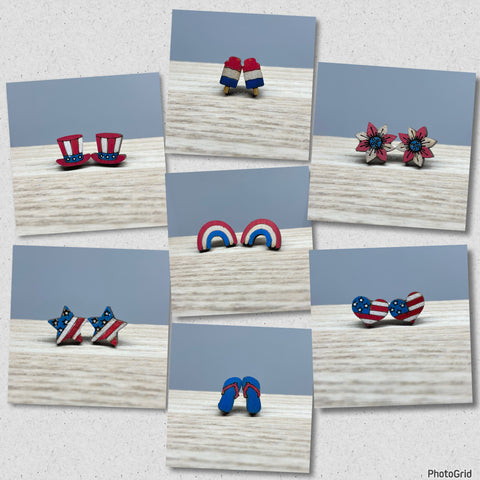 Earrings - Wood Patriotic Studs