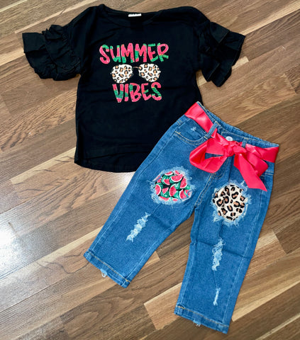 Kids “Summer Vibes” Denim Capri Set