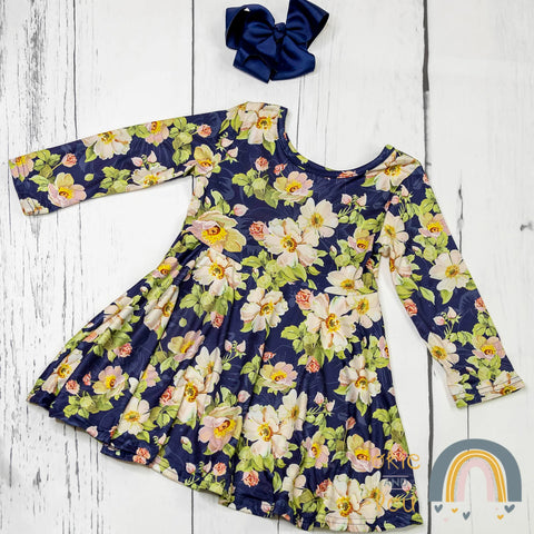 Kids Navy Floral Dress