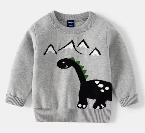 Kids Gray Dino Sweater