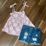 Kids Purple Daisy Denim Outfit