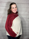 Ivory/Burgundy Sherpa Pullover (M/L, 1X/2X)