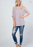 Striped Cold Shoulder Top (Small-3X)