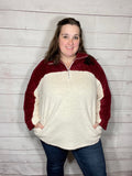 Ivory/Burgundy Sherpa Pullover (M/L, 1X/2X)