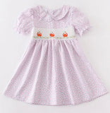 Kids Smocked Dress with Pumpkin Embroidery