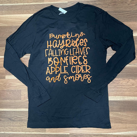 “Pumpkins Hayrides…” LS Graphic Tee (Medium)