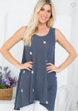 Navy Sleeveless Top with White Flowers