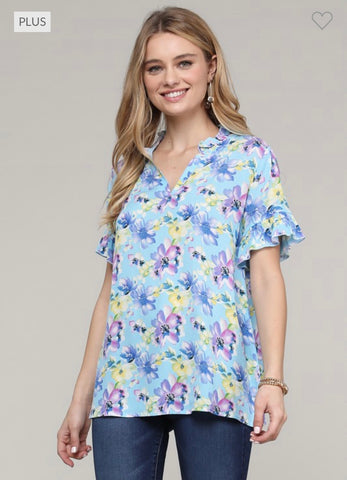 Light Blue Floral Top (1X)