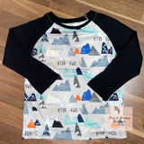 Kids “Adventure Awaits” Mountain Long Sleeve Tee