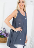 Navy Sleeveless Top with White Flowers