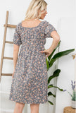 Floral Square Neck Peasant Dress