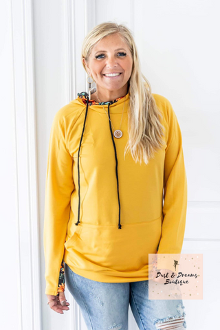 Yellow Sunflower Double Hooded Sweatshirt (Medium, Large, 2XL, 3XL)