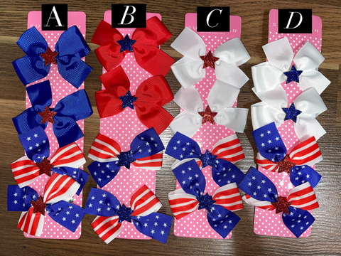 4pc Patriotic Bow Clip Set